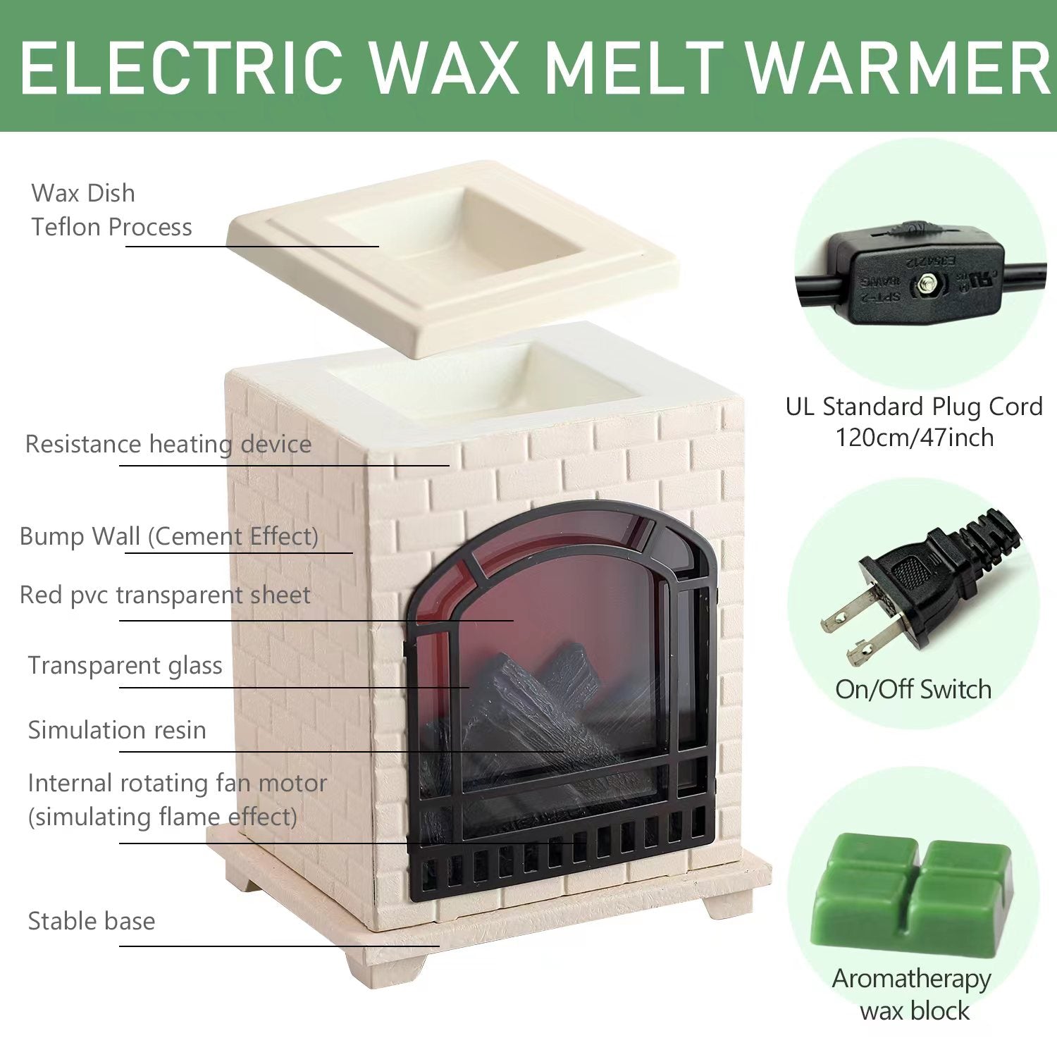 YSong Freestanding Fireplace Wax Warmer,Electric Wax Melt Warmer,Wax Warmer  for Scented Wax Melts,Metal Wax Melter,Candle Wax Burner Fragrance Warmer