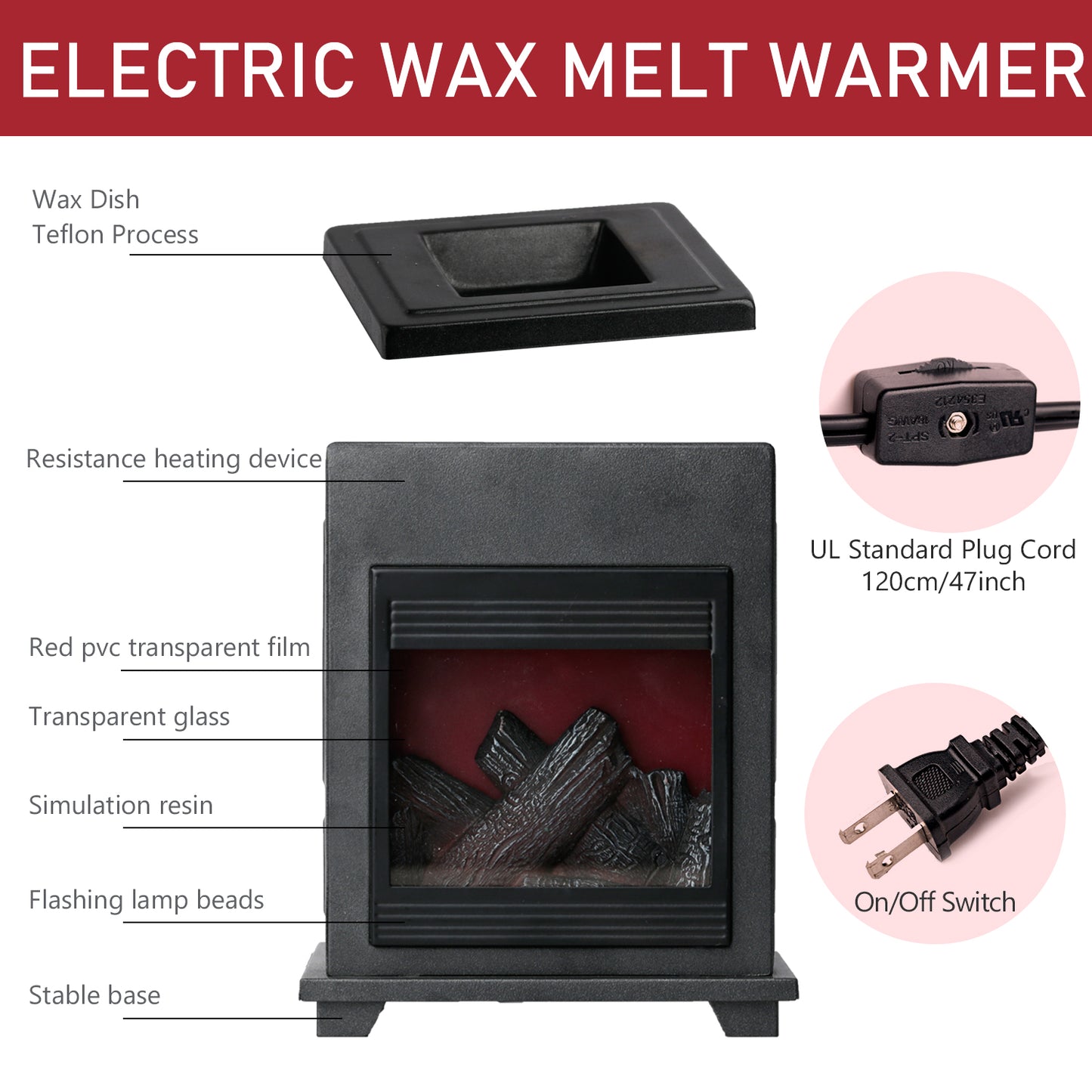 NAFANG Fireplace Wax Warmer,Wax Melt Warmer for Scented Wax Melts and Tarts,Electric Wax Warmer,Candle Wax Burner Fragrance Warmer for Home Decor